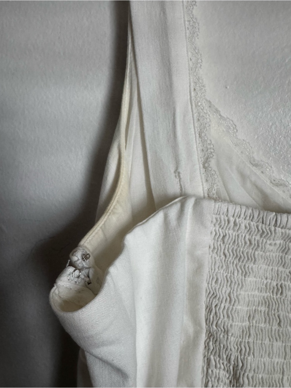 White Linen Lace Trim Midi Dress | Bridal Shower | Rehearsal Dinner | Size XL - Picture 7 of 8